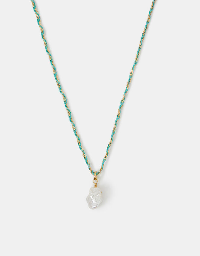 14ct Gold-Plated Pearl Braided Cord Necklace, , large