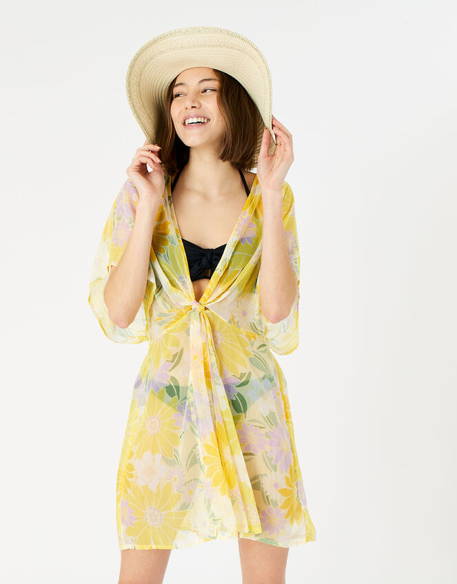 Sunflower Chiffon Kaftan, Yellow (YELLOW), large