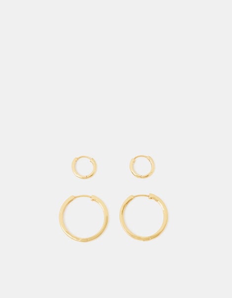 2-Pack 14ct Gold-Plated Hoop Earrings, , large