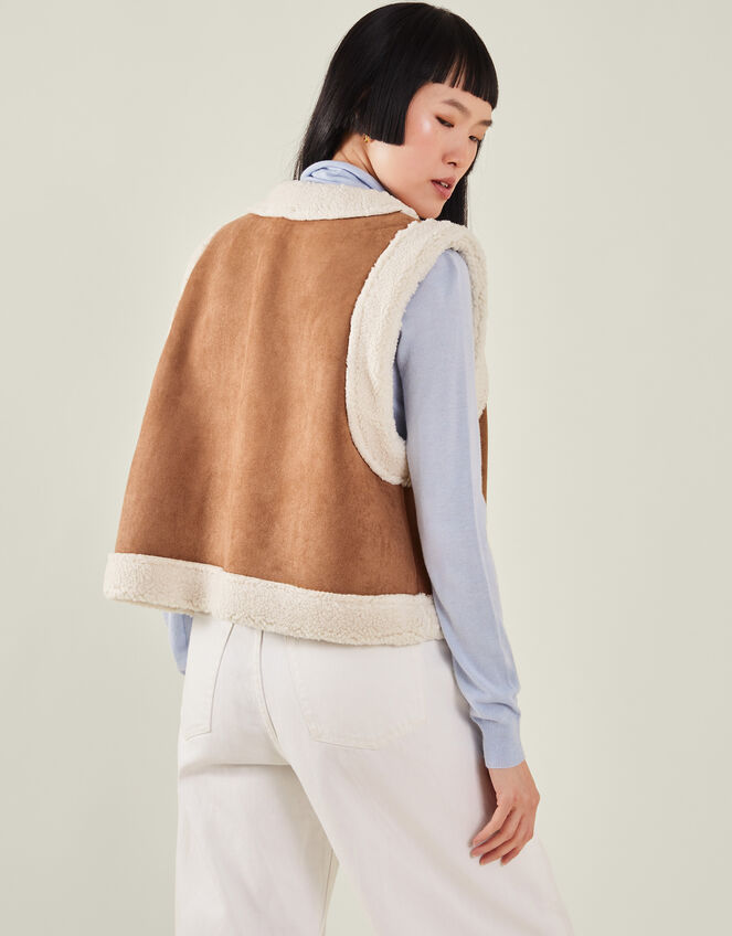 Grace & Mila Faux Shearling Gilet, Camel (CAMEL), large