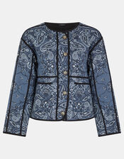 Bandana Print Quilted Jacket, Blue (BLUE), large