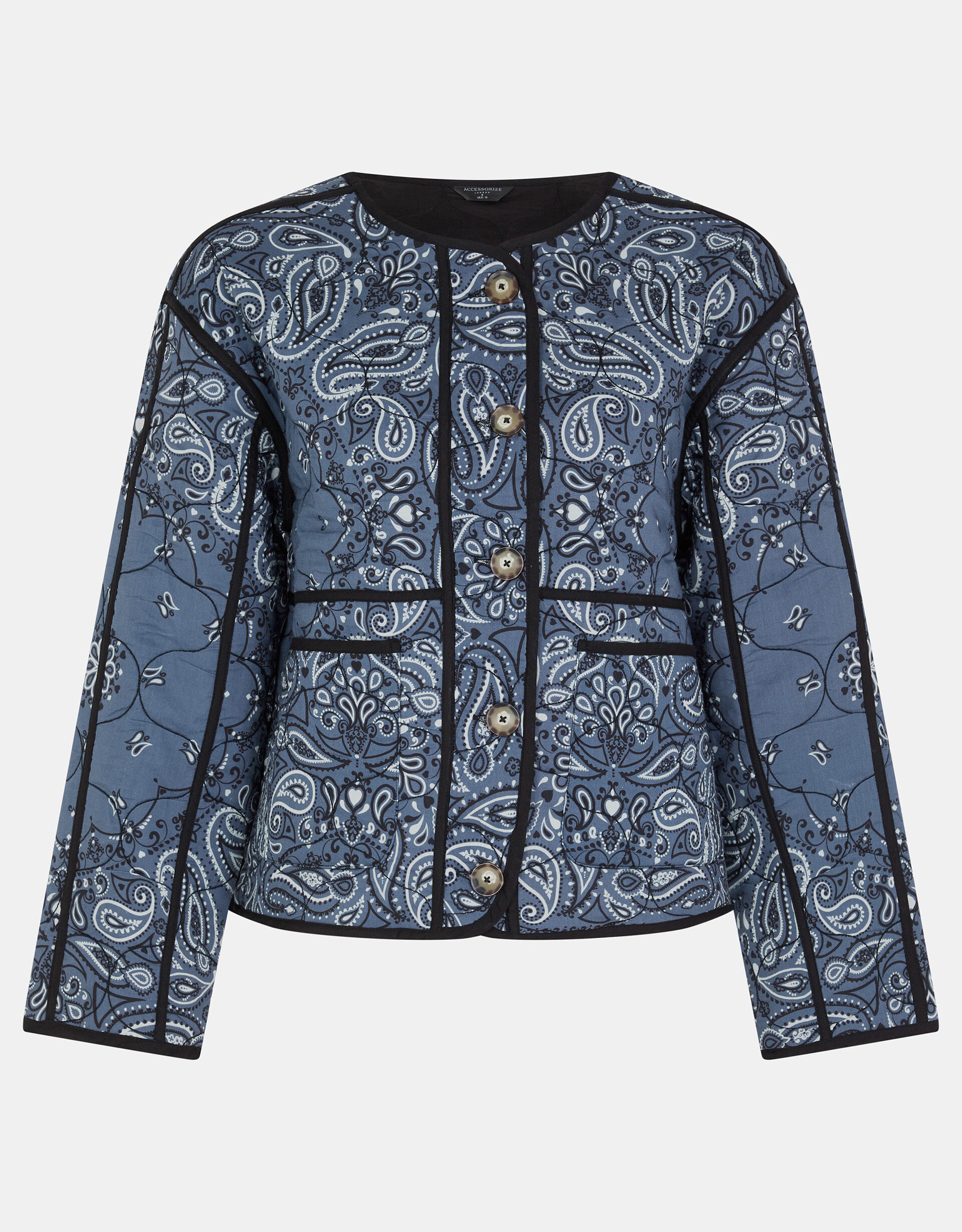 Bandana Print Quilted Jacket, Blue (BLUE), large