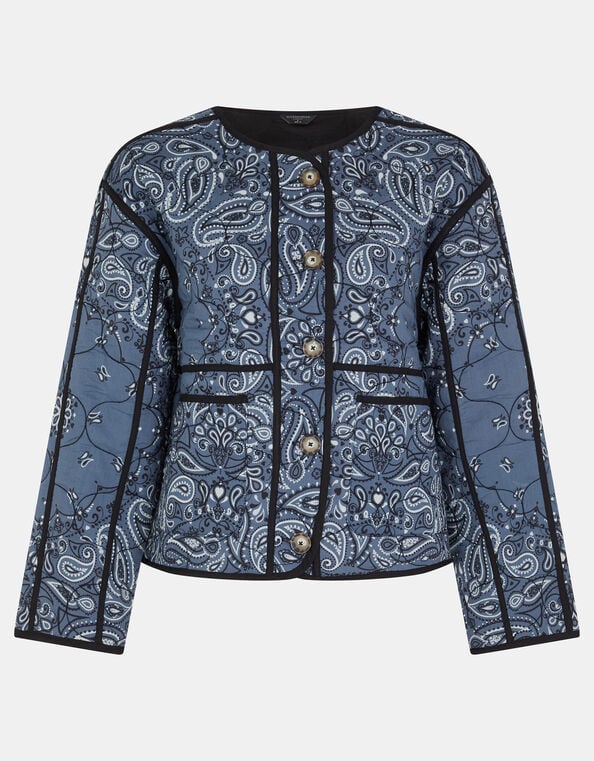 Bandana Print Quilted Jacket, Blue (BLUE), large