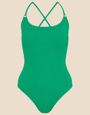 Crinkle Scoop Neck Swimsuit, Green (GREEN), large