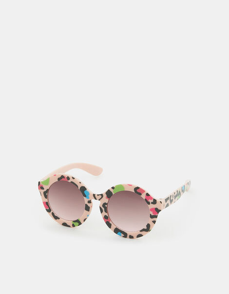 Girls Leopard Print Round Sunglasses, , large
