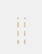 4-Pack 14ct Gold-Plated Stud & Huggie Hoop Earrings, , large