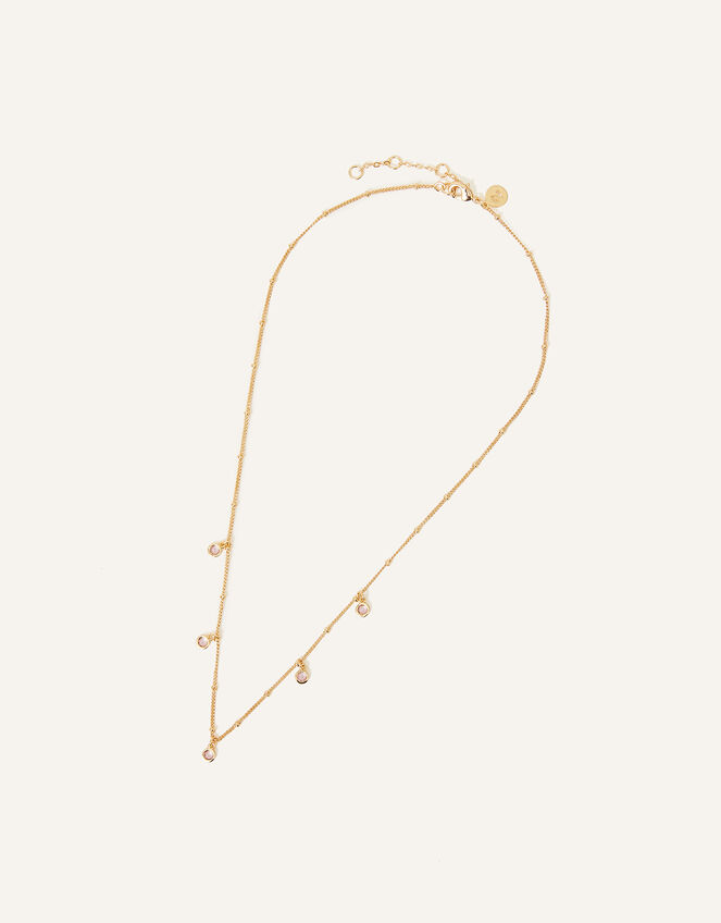 14ct Gold-Plated Sparkle Charm Station Necklace, Pink (PINK), large