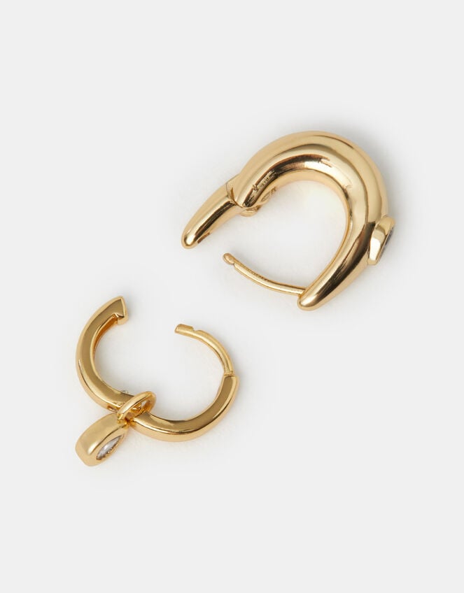 2-Pack 14ct Gold-Plated Teardrop Stone Hoop Earrings, , large