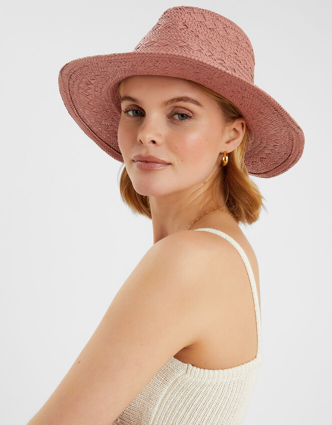 Straw Fedora Hat Pink, , large