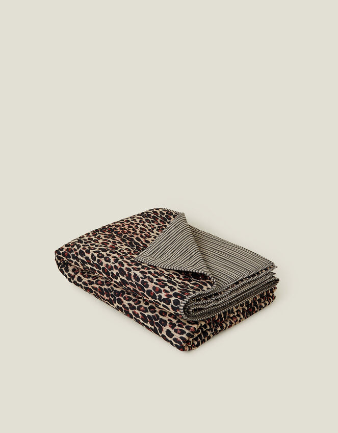 Quilted Leopard Print Throw Blanket, , large