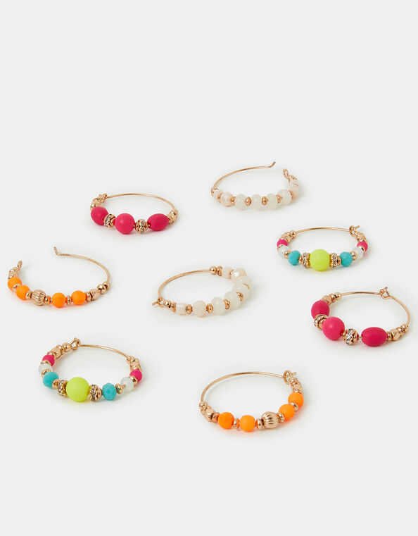 4-Pack Mix Bead Hoop Earrings, , large