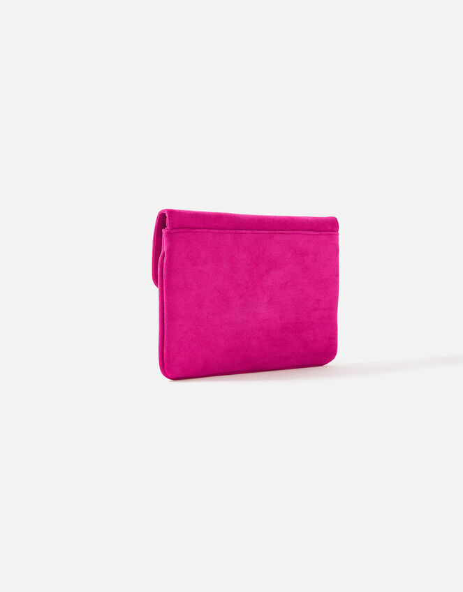 Suedette Flat Fold Clutch Bag, Pink (FUCHSIA), large