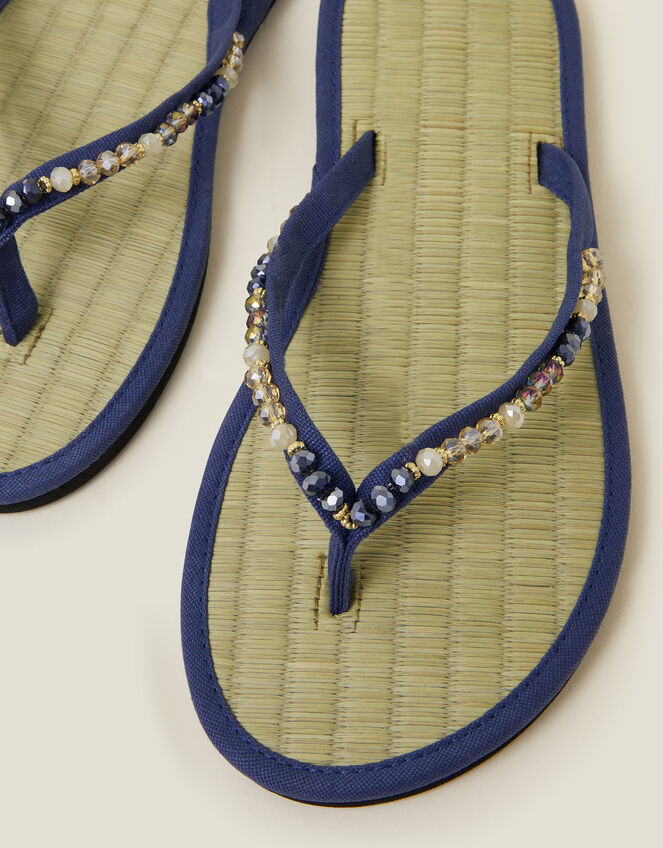 Facet Bead Seagrass Flip Flops, Blue (NAVY), large