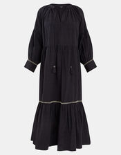 Long-Sleeve Tiered Maxi Dress, Black (BLACK), large