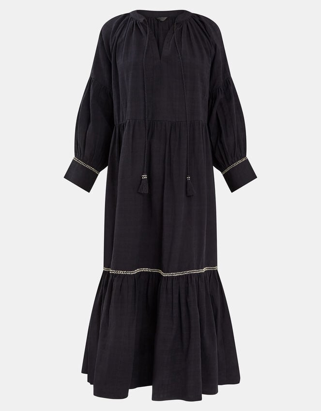 Long-Sleeve Tiered Maxi Dress, Black (BLACK), large