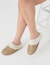 Suedette Mule Slippers, Tan (TAN), large