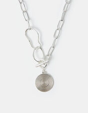 Sterling Silver-Plated Swirl Disc Chain Necklace, , large
