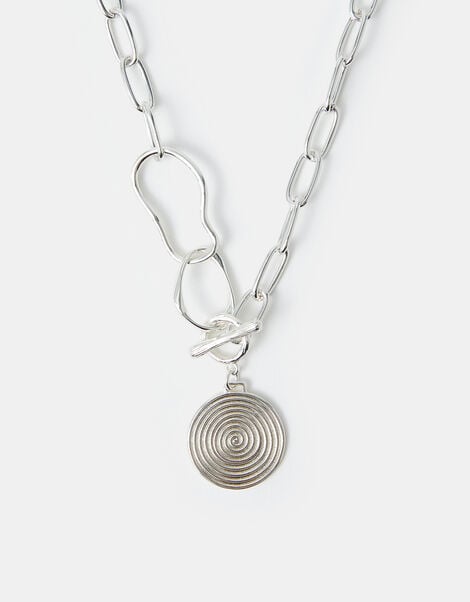 Sterling Silver-Plated Swirl Disc Chain Necklace, , large