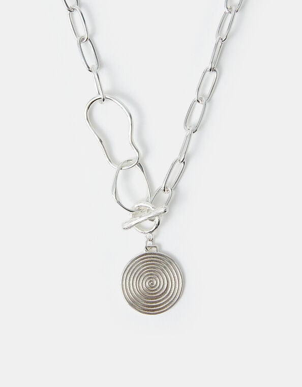 Sterling Silver-Plated Swirl Disc Chain Necklace, , large