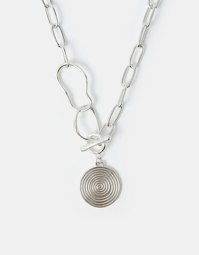 Sterling Silver-Plated Swirl Disc Chain Necklace, , large
