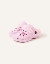 Girls Charm Faux Fur Clogs, Pink (PINK), large