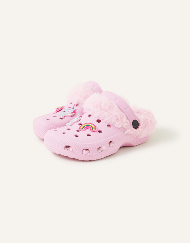 Girls Charm Faux Fur Clogs, Pink (PINK), large