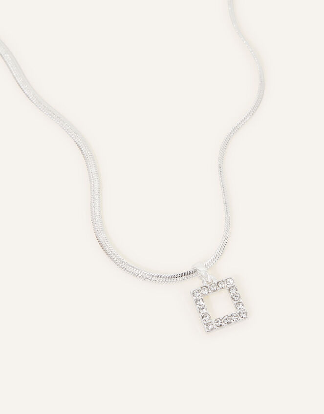 Snake Chain Crystal Square Pendant Necklace, , large
