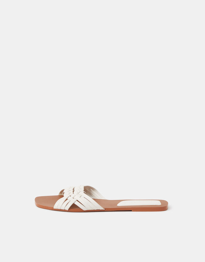 Woven Leather Slide Sandals, White (WHITE), large