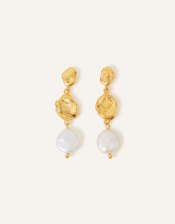 14ct Gold-Plated Pearl Drop Earrings, , large
