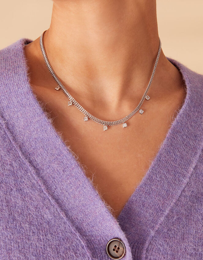 Platinum-Plated Sparkle Station Necklace, , large