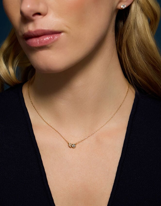 14ct Gold-Plated Mix Diamante Necklace, , large