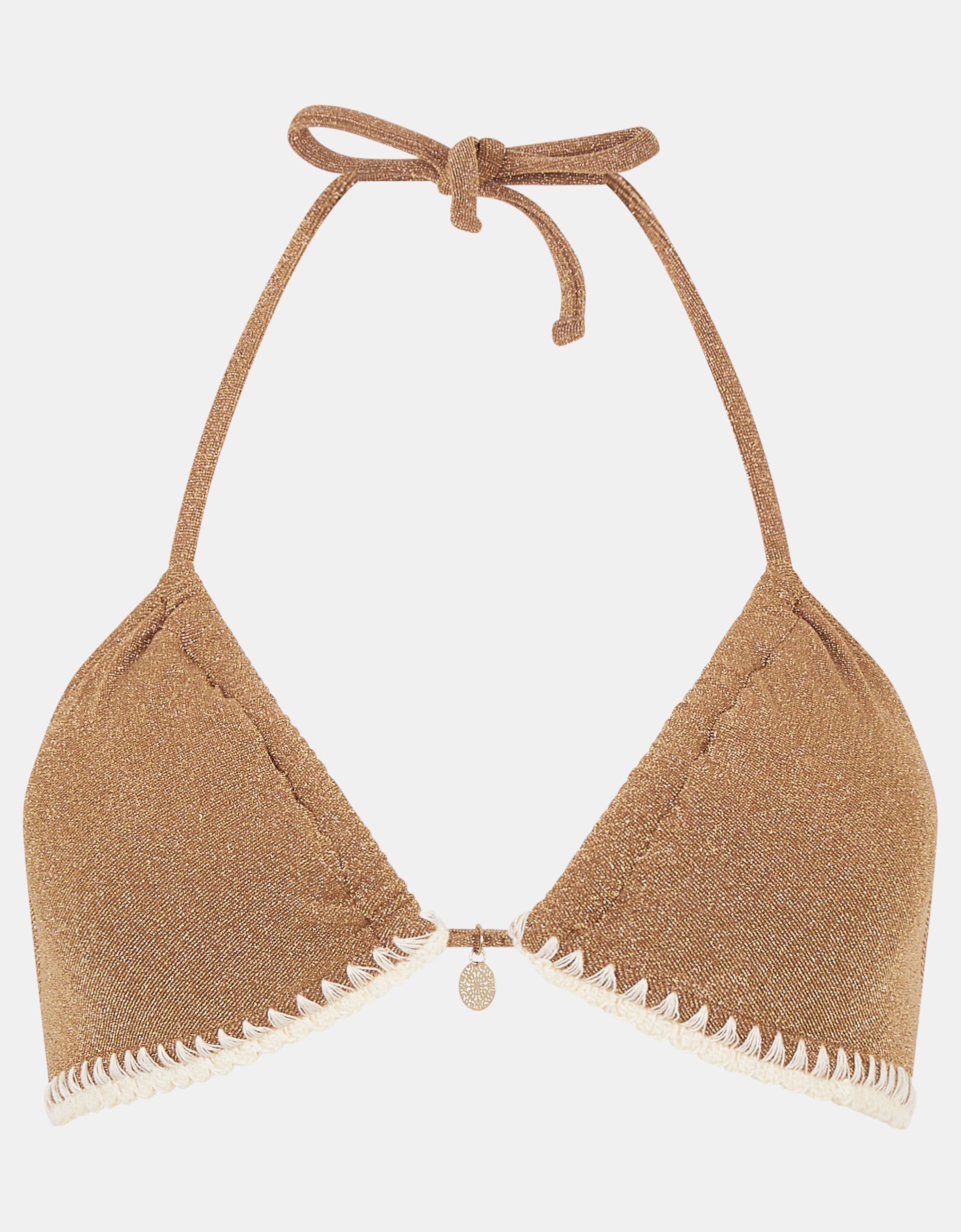 Shimmer Whipstitch Triangle Bikini Top, Gold (GOLD), large