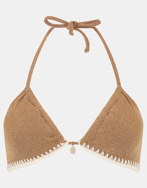 Shimmer Whipstitch Triangle Bikini Top, Gold (GOLD), large