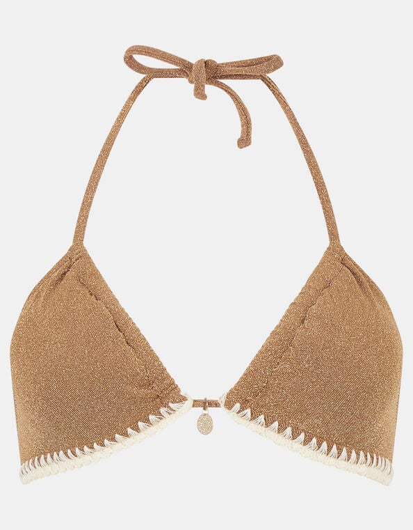Shimmer Whipstitch Triangle Bikini Top, Gold (GOLD), large