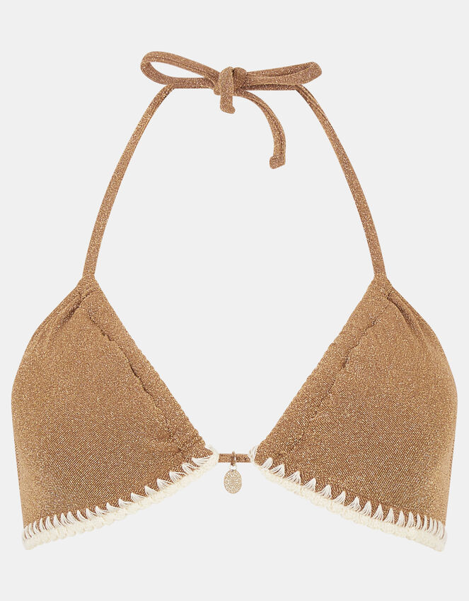 Shimmer Whipstitch Triangle Bikini Top, Gold (GOLD), large