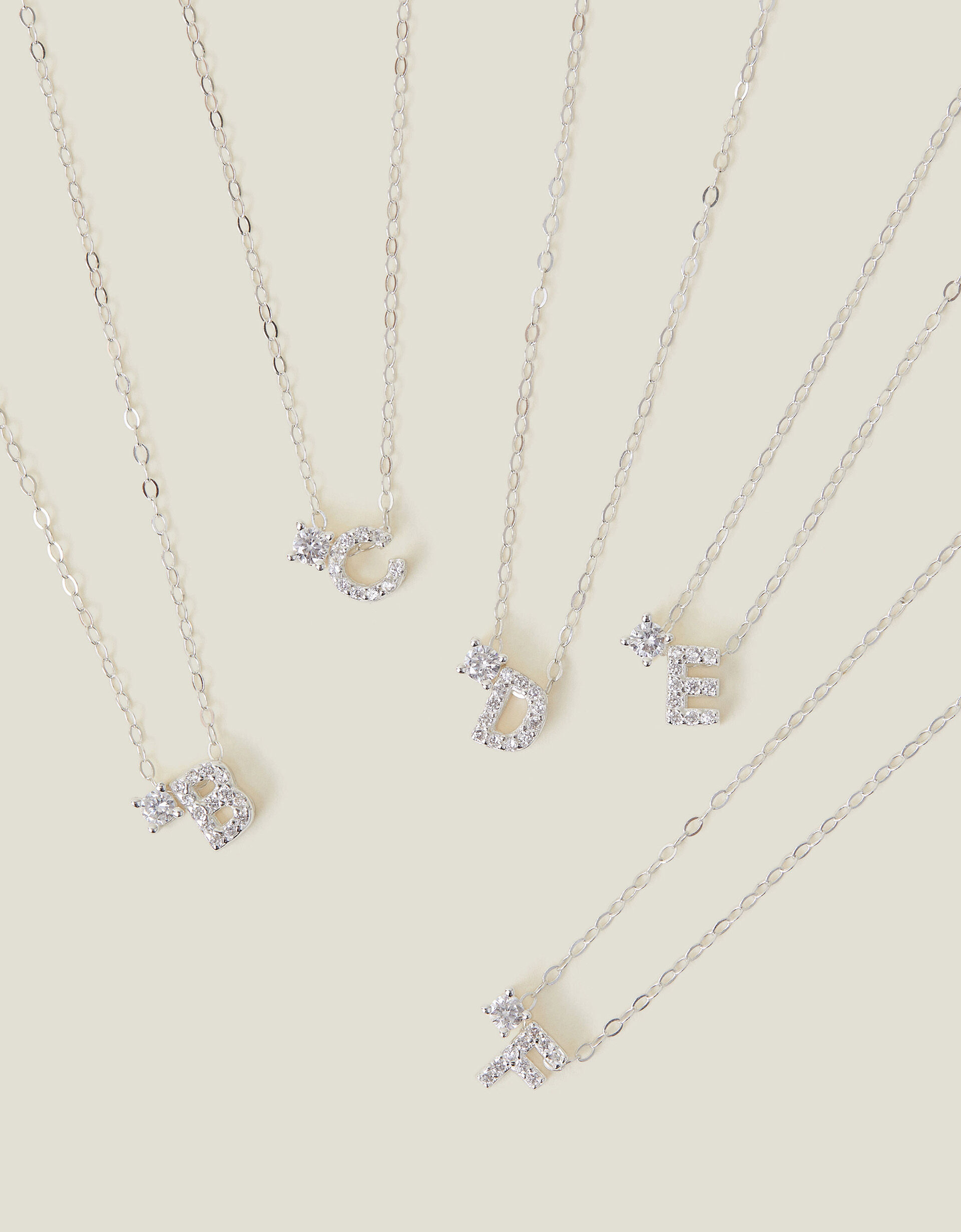 Sterling Silver Plated Diamante Initial Pendant Necklace Silver