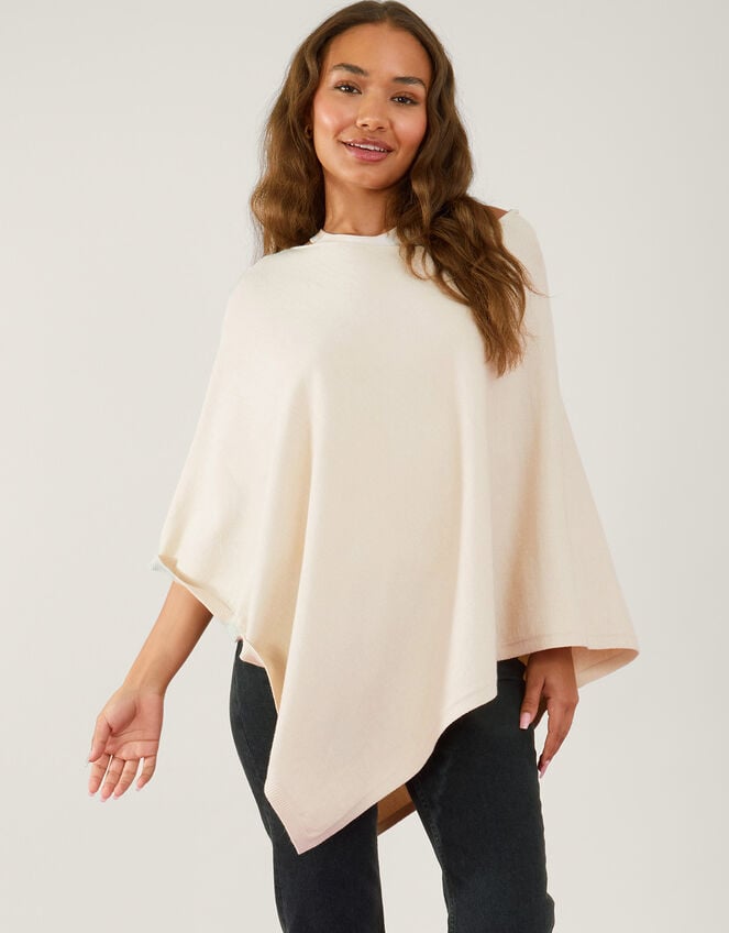 Knit Poncho, Cream (CREAM), large