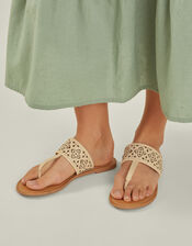 Cut-Out Strap Flip Flop Sandals, Cream (CREAM), large