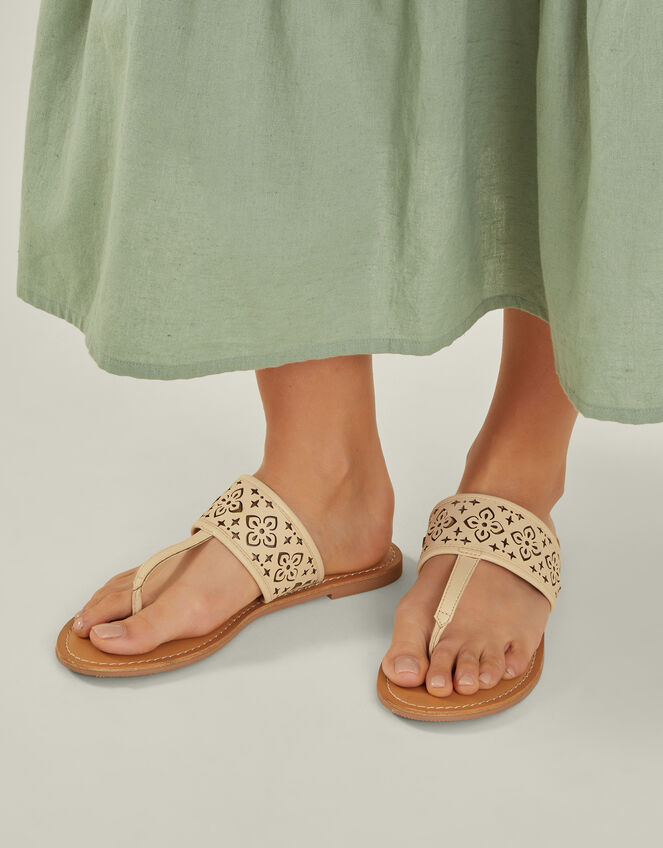 Cut-Out Strap Flip Flop Sandals, Cream (CREAM), large