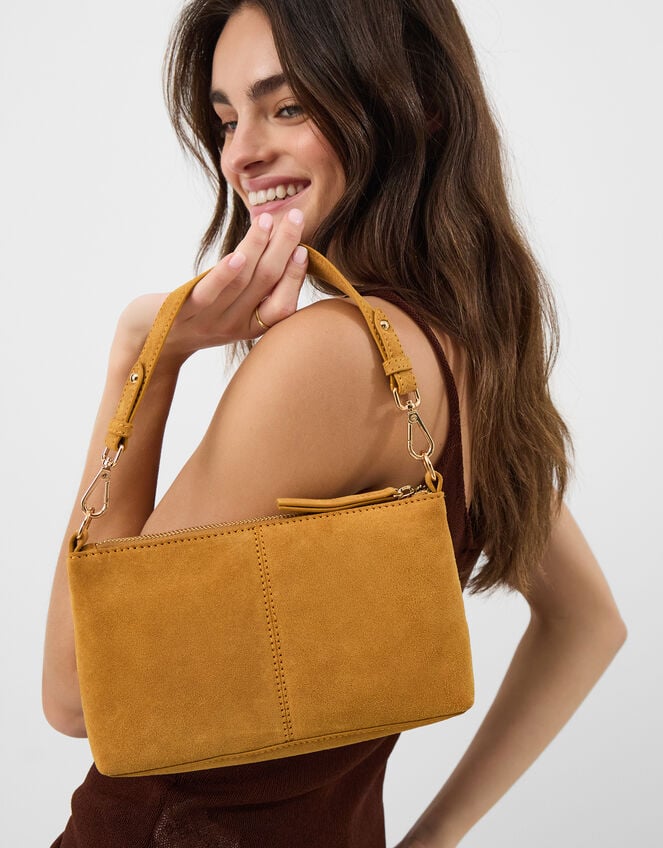 Leather Crossbody Handbag, Yellow (OCHRE), large