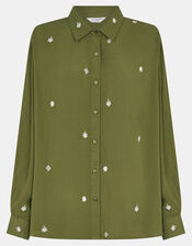 Embroidered Crinkle Shirt, Green (KHAKI), large