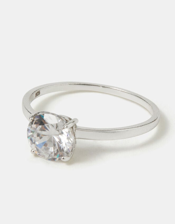 Sterling Silver Round Cut Engagement Ring, Silver (ST SILVER), large