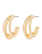 Pearly Triple Hoop Earrings, , large