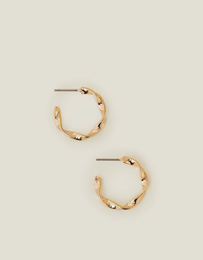 14ct Gold-Plated Twist Hoop Earrings, , large