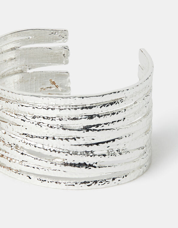 Texture Layered Cuff Bracelet, Silver (SILVER), large