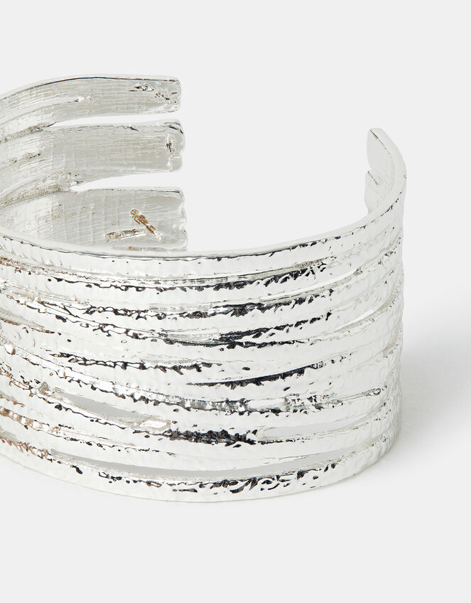 Texture Layered Cuff Bracelet, Silver (SILVER), large