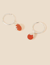 Recycled Sterling Silver Carnelian Leaf Charm Huggie Hoops, , large