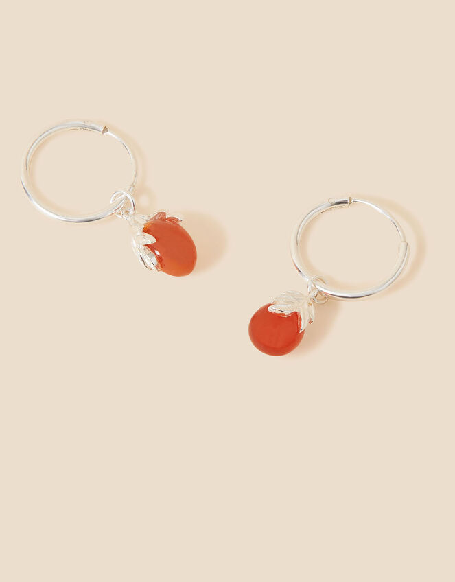 Recycled Sterling Silver Carnelian Leaf Charm Huggie Hoops, , large