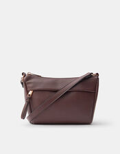 Zip Front Crossbody Bag, Brown (CHOCOLATE), large
