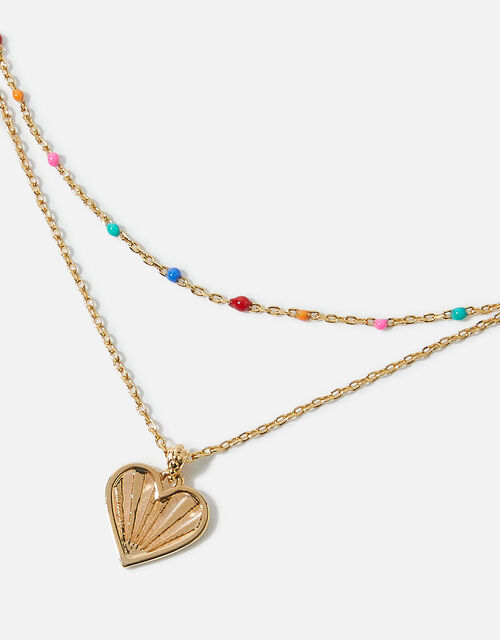 Gold-Plated Heart Sunray Enamel Necklace Set, , large